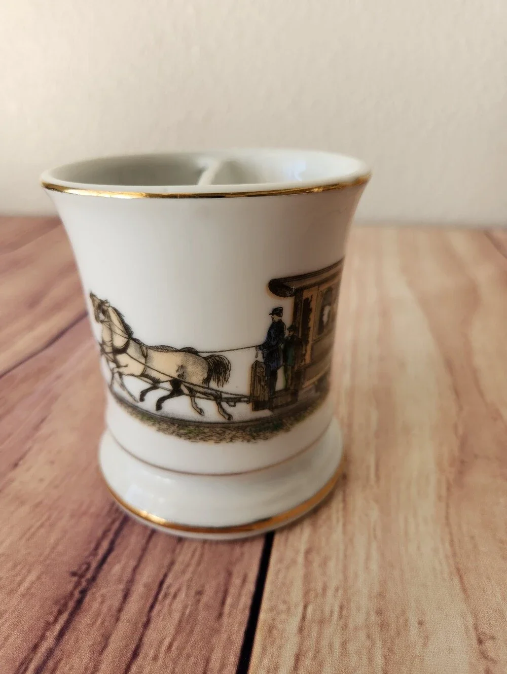 Antique Vintage Victorian Horse Drawn Omnibus shaving mug